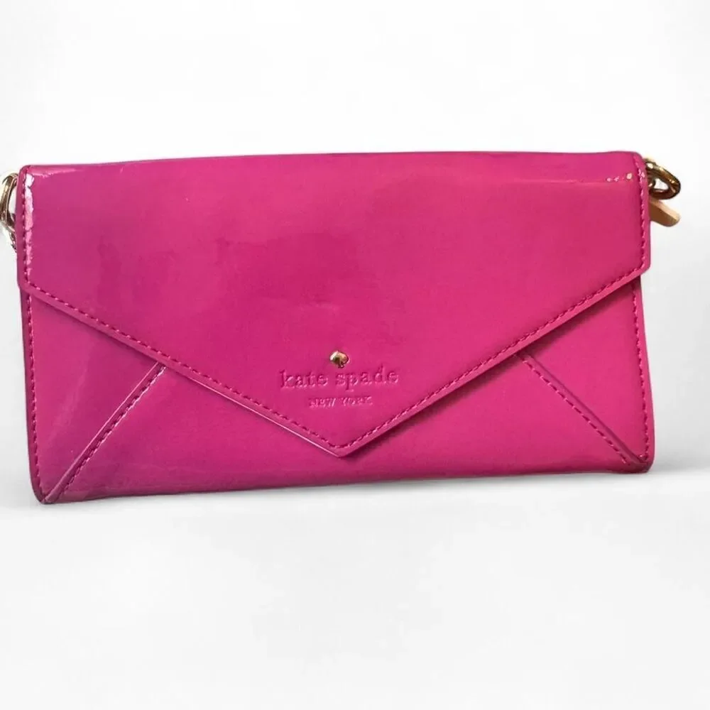 Kate Spade New York Pink Patent Leather Envelope Crossbody Clutch Chain Strap